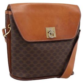 Céline Borsa a tracolla CELINE Macadam Canvas PVC Leather Brown Gold Auth mr2861