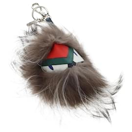 FENDI Monster Charm Fell Brown Silver Auth 196714M