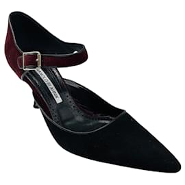 Décolleté con cinturino alla caviglia Manolo Blahnik in camoscio Burgundy / Black