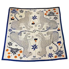 Hermès Hermes Natural / Blue / Orange Les Leopards Large Cashmere and Silk Scarf