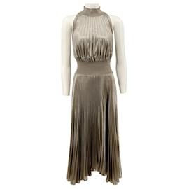A.L.C. Renzo Plissiertes Metallic Halter Kleid Antique Gold