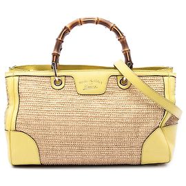 Borsa Shopper Gucci Medium Raffia Bamboo Beige