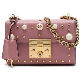 Borsa a tracolla Gucci Small in pelle rosa con perle e chiusura a lucchetto