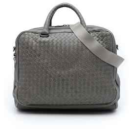Borsa business Bottega Veneta in pelle di vitello martellata Intrecciato grigia
