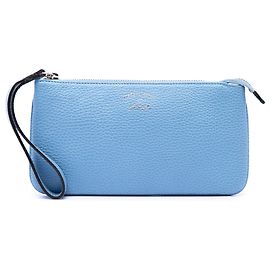 Gucci Swing Handgelenktasche aus blauem genarbtem Kalbsleder