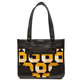 Tote Prada in tela stampata e pelle marrone
