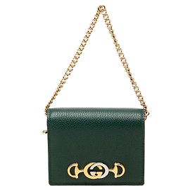 Borsa a tracolla Zumi Wallet on Chain Gucci in pelle di vitello grana verde
