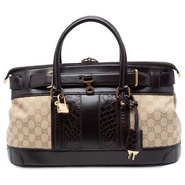 Gucci Secret Handtasche aus beigem GG Canvas und crocodile-geprägtem Kalbsleder