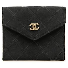 Portamonete con patta in raso Chanel CC nero