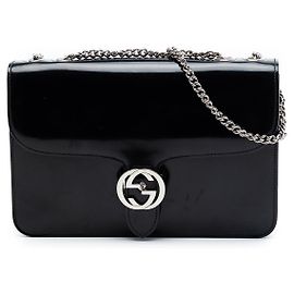 Gucci Medium Patent Interlocking G Crossbody Schwarz