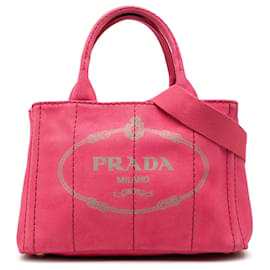 Borsa Tote Satchel Prada Small Canvas Canapa Logo Rosa