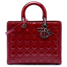 Borsa Lady Dior Large in pelle verniciata Cannage rossa Dior