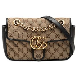 Borsa a tracolla Gucci Small GG Marmont Matelassé in tela GG diagonale e pelle nera
