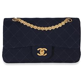 Borsa Chanel Vintage Small Bijoux Chain Double Flap in jersey trapuntato blu scuro