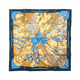 Hermès Carré 90 "Soleil de Soie" Pañuelo de seda en Azul Marino