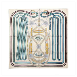 Hermès Carré 90 "Grand Tralala" Foulard di seta in Beige x Blue