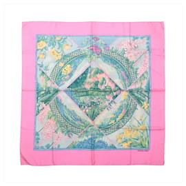 Hermès Carré 90 "GIVERNY" Foulard di seta Rosa