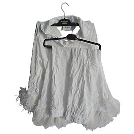 Autre Marque Sleeper Weißes Viskose-Pyjama-Set mit Straußenfedern