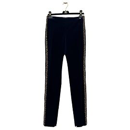 Pantalones Chanel Vintage de terciopelo azul marino Sz.36 de segunda mano