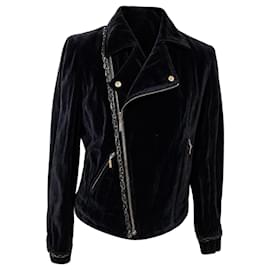 Chanel 06A Runway Chaqueta Bomber Biker Terciopelo Negro