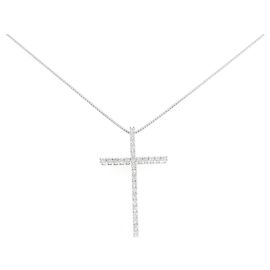 Autre Marque Collana Croce in Oro Bianco Au750 e Diamanti