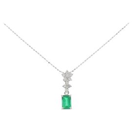 Autre Marque Collana in platino e oro bianco Au750 con smeraldo e diamante
