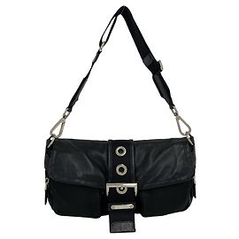 Bolsa semi one shoulder em couro e nylon Tessuto com logo triângulo Prada