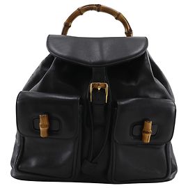 Gucci Bamboo Rucksack aus schwarzem Kalbsleder