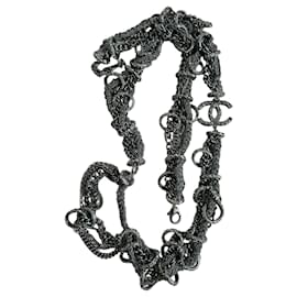 Chanel Kettengürtel mit CC-Logo und Strass - Anthrazit