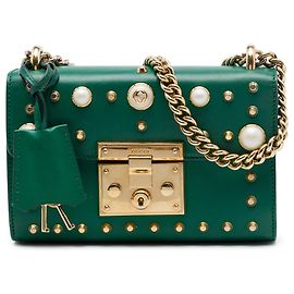 Gucci Green Small Pearl Studded Leather Padlock Crossbody