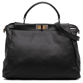 Borsa Satchel Peekaboo Iconic Fendi in pelle di capra nera, Large