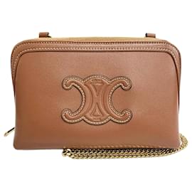 Céline Clutch con catena Celine Cuir Triomphe in pelle di vitello liscia marrone