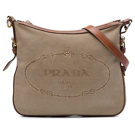 Prada Borsa a tracolla in tela Canapa beige con logo