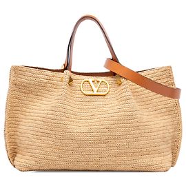 Borsa Tote Valentino VLogo in Raphia Beige Medium