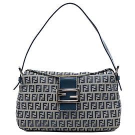 Fendi Gray Zucchino Double Flap Schultertasche