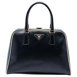 Borsa Prada Blue Bicolor Saffiano Vernice Pyramid Frame