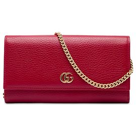 Portafoglio con catena Gucci GG Marmont in pelle di vitello rossa
