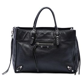 Balenciaga Borsa Satchel Papier A6 Zip Around in pelle nera mini