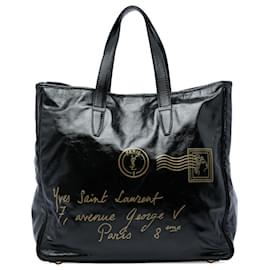 Saint Laurent Black Large Textured Patent Y Mail Tote