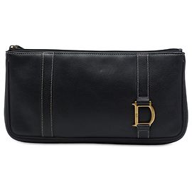 Clutch Dior in pelle di vitello grana naturale nera con logo