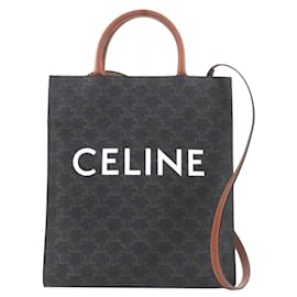 Céline Celine Cabas Vertical Small Triomphe in tela rivestita marrone