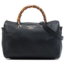 Gucci Black Medium Calfskin Bamboo Shopper Boston Bag
