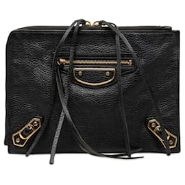 Clutch Balenciaga Black Goatskin Motocross Classic Metallic Edge Clutch