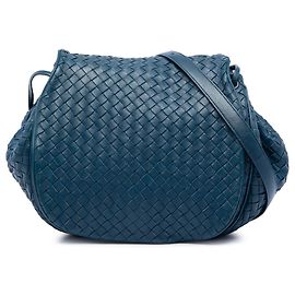 Borsa a tracolla con patta Bottega Veneta in Nappa Intrecciato blu