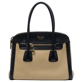 Tote Convertible Prada em Nappa com Acabamento em Saffiano Bege