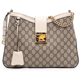 Borsa a tracolla Gucci Beige Medium GG Supreme con lucchetto