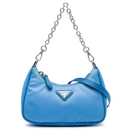 Borsa Prada Blue Mini Saffiano Trimmed Tessuto Re Edition 2005 Satchel