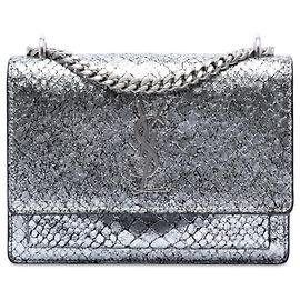 Saint Laurent Silver Medium Python Embossed Leather Monogram Sunset Crossbody