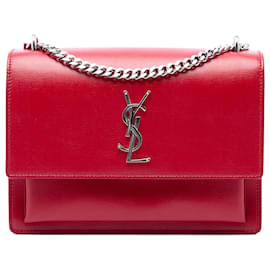 Saint Laurent Red Medium Calfskin Monogram Sunset Crossbody