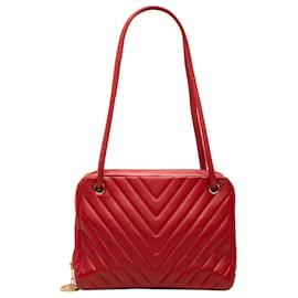 Bolso de hombro Chanel Red CC Chevron de piel de cordero